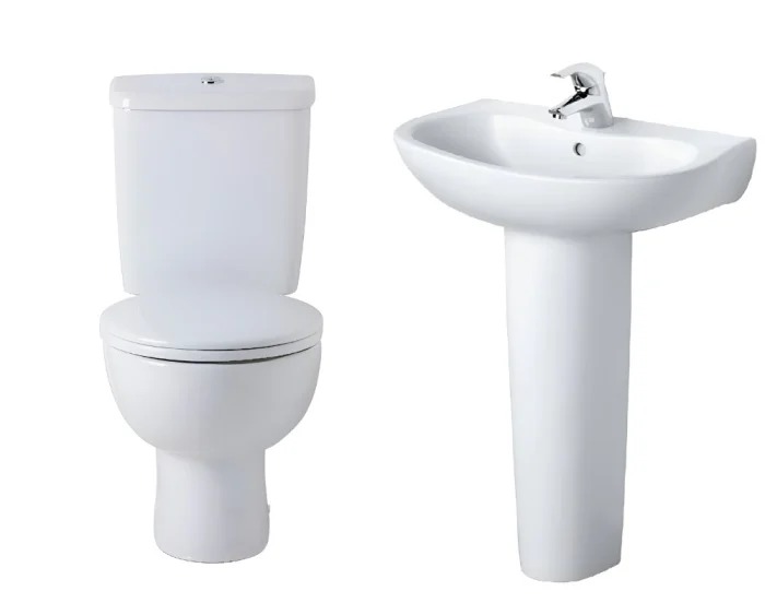 طقم تواليت صحي ايديال ستاندرد سبيس بغطاء عادي والحوض بالعامود ابيض