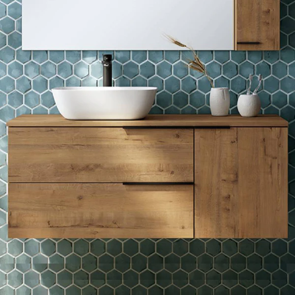 وحدة حوض فيرونا ديو، مقاس ١٠٠ سم، مع باب وسطح عمل، لون أوستيبو أوك